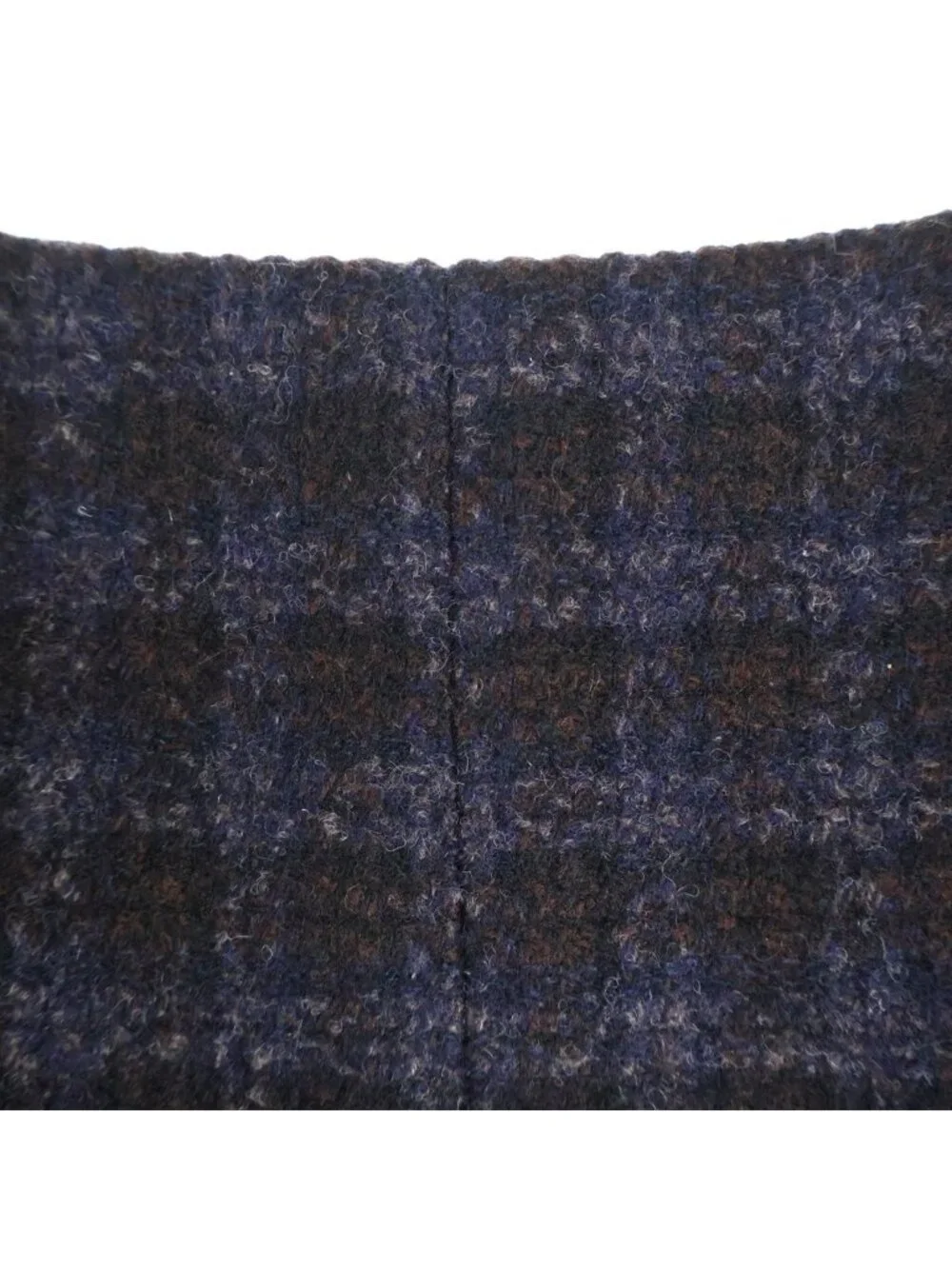Chanel Check Wool Tweed Set Block Set Collarless Jacket Skirt Navy Brown